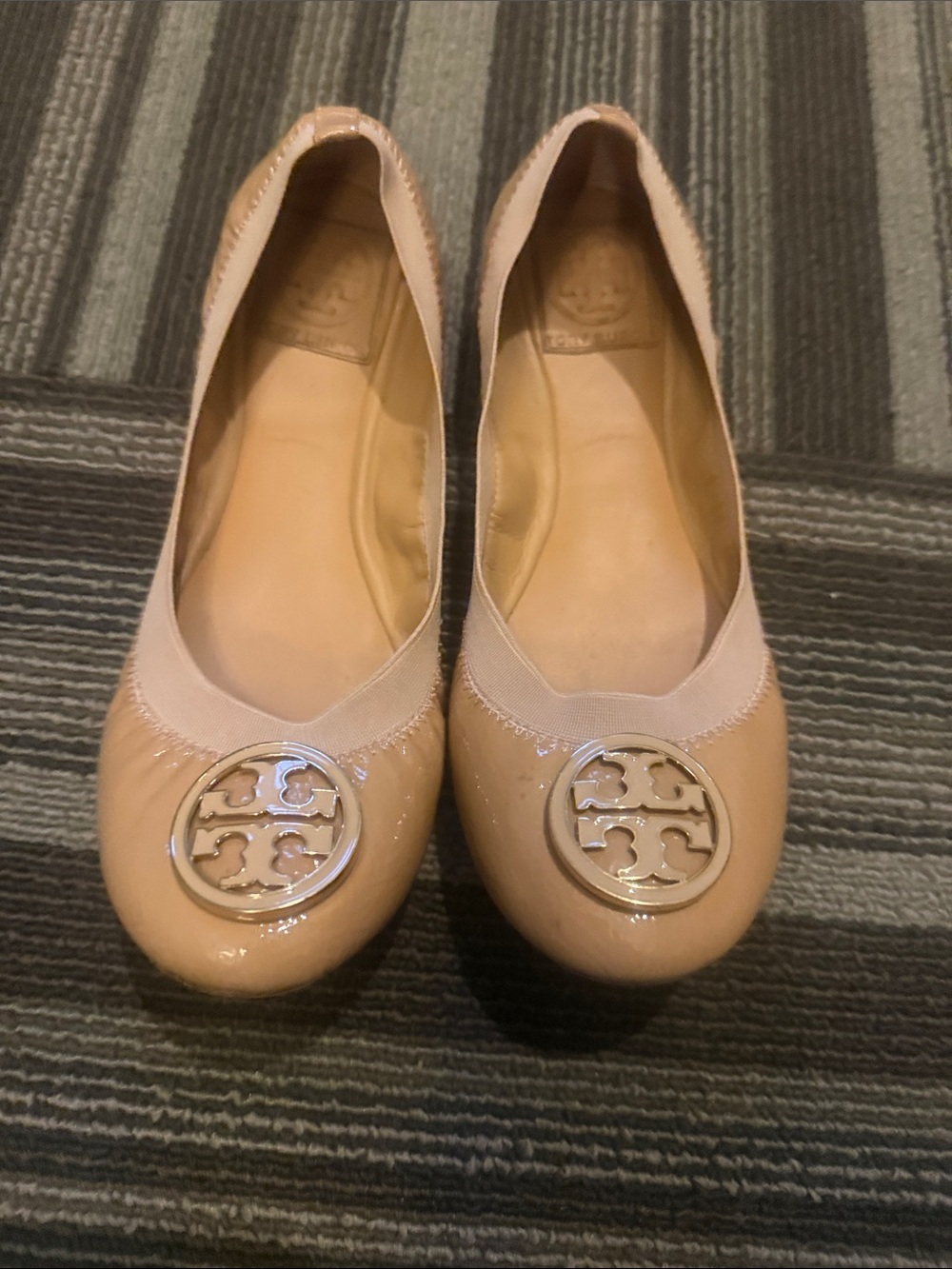 Tory Burch Blush Patent Leather Logo Ballet Flats